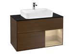 Villeroy und Boch Finion Waschtischunterschrank G372PCGN 100cm, Abdeckplatte black matt, Emotion, Regal rechts Oak Veneer, Walnut veneer