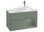 Villeroy und Boch Finion Waschtischunterschrank F901GMGM 100cm, Abdeckplatte white matt, Regale Olive matt lacquer, Olive Matt Lacquer