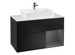 Villeroy und Boch Finion Waschtischunterschrank F371GKPD 100cm, Abdeckplatte white matt, Regal rechts Anthracite matt, Black matt lacquer