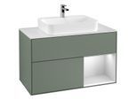 Villeroy und Boch Finion Waschtischunterschrank F371MTGM 100cm, Abdeckplatte white matt, Regal rechts White matt lacquer, Olive Matt Lacquer