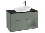 Villeroy und Boch Finion Waschtischunterschrank G902GMGM 100cm, Abdeckplatte black matt, Emotion, Regale Olive matt lacquer, Olive Matt Lacquer