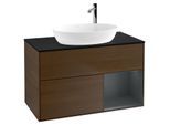 Villeroy und Boch Finion Waschtischunterschrank G902HGGN 100cm, Abdeckplatte black matt, Emotion, Regale Midnight matt lacquer, Walnut veneer