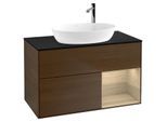 Villeroy und Boch Finion Waschtischunterschrank G902PCGN 100cm, Abdeckplatte black matt, Emotion, Regale Oak Veneer, Walnut veneer