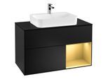Villeroy und Boch Finion Waschtischunterschrank F372HFPD 100cm, Abdeckplatte black matt, Regal rechts Gold matt, Black matt lacquer