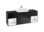 Villeroy und Boch Finion Waschtischunterschrank F452GFPD 160x60,3cm, Abdeckplatte black matt, Regale Glossy white lacquer, Black matt lacquer
