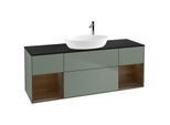 Villeroy und Boch Finion Waschtischunterschrank F982GNGM 160cm, Abdeckplatte black matt, Regale Walnut Veneer, Olive Matt Lacquer