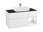 Villeroy und Boch Finion Waschtischunterschrank G422GFGF 120cm, Abdeckplatte black matt, Emotion, Regal rechts Glossy white, Glossy white lacquer