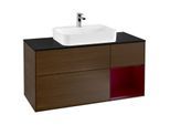 Villeroy und Boch Finion Waschtischunterschrank G422HBGN 120cm, Abdeckplatte black matt, Emotion, Regal rechts Peony matt, Walnut veneer
