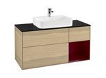 Villeroy und Boch Finion Waschtischunterschrank G422HBPC 120cm, Abdeckplatte black matt, Emotion, Regal rechts Peony matt, Oak Veneer