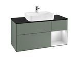 Villeroy und Boch Finion Waschtischunterschrank F422MTGM 120cm, Abdeckplatte black matt, Regal rechts White matt lacquer, Olive Matt Lacquer