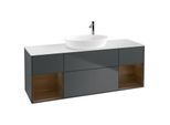 Villeroy und Boch Finion Waschtischunterschrank F981GNHG 160cm, Abdeckplatte white matt, Regale Walnut Veneer, Midnight Blue Matt Lacquer