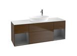 Villeroy und Boch Finion Waschtischunterschrank F981GKGN 160cm, Abdeckplatte white matt, Regale Anthracite matt lacquer, Walnut veneer