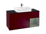 Villeroy und Boch Finion Waschtischunterschrank F422GMHB 120cm, Abdeckplatte black matt, Regal rechts Olive Matt Lacquer, Peony Matt