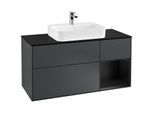 Villeroy und Boch Finion Waschtischunterschrank F422PDHG 120cm, Abdeckplatte black matt, Regal rechts Black matt lacquer, Midnight Blue Matt Lacquer
