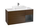 Villeroy und Boch Finion Waschtischunterschrank G421HGGN 120cm, Abdeckplatte white matt, Emotion, Regal rechts Midnight Blue matt, Walnut veneer