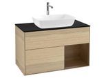 Villeroy und Boch Finion Waschtischunterschrank G782GNPC 100cm, Abdeckplatte black matt, Emotion, Regale Walnut Veneer, Oak Veneer