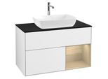 Villeroy und Boch Finion Waschtischunterschrank G782PCGF 100cm, Abdeckplatte black matt, Emotion, Regale Oak Veneer, Glossy white lacquer