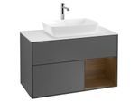 Villeroy und Boch Finion Waschtischunterschrank G781GNGK 100cm, Abdeckplatte white matt, Emotion, Regale Walnut Veneer, Anthracite matt