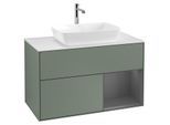 Villeroy und Boch Finion Waschtischunterschrank G781GKGM 100cm, Abdeckplatte white matt, Emotion, Regale Anthracite matt lacquer, Olive Matt Lacquer