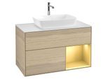 Villeroy und Boch Finion Waschtischunterschrank G781HFPC 100cm, Abdeckplatte white matt, Emotion, Regale Gold matt lacquer, Oak Veneer