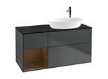 Villeroy und Boch Finion Waschtischunterschrank F922GNHG 120cm, Abdeckplatte black matt, Regale Walnut Veneer, Midnight Blue Matt Lacquer
