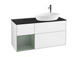 Villeroy und Boch Finion Waschtischunterschrank F922GMGF 120cm, Abdeckplatte black matt, Regale Olive matt lacquer, Glossy white lacquer