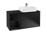 Villeroy und Boch Finion Waschtischunterschrank F142PDPD 120cm, Abdeckplatte Glass Black Matt, Regal links Black matt lacquer, Black matt lacquer