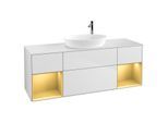 Villeroy und Boch Finion Waschtischunterschrank G981HFMT 160cm, Abdeckplatte white matt, Emotion, Regale Gold matt lacquer, White matt lacquer