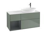 Villeroy und Boch Finion Waschtischunterschrank F921HGGM 120cm, Abdeckplatte white matt, Regale Midnight matt lacquer, Olive Matt Lacquer