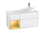 Villeroy und Boch Finion Waschtischunterschrank F921HFGF 120cm, Abdeckplatte white matt, Regale Gold matt lacquer, Glossy white lacquer