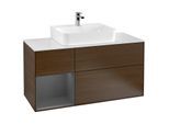 Villeroy und Boch Finion Waschtischunterschrank F161GKGN 120cm, Abdeckplatte white matt, Regal links Anthracite matt, Walnut veneer