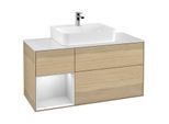 Villeroy und Boch Finion Waschtischunterschrank F161MTPC 120cm, Abdeckplatte white matt, Regal links White matt lacquer, Oak Veneer