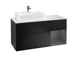 Villeroy und Boch Finion Waschtischunterschrank G151GKPD 120cm, Abdeckplatte white matt, Emotion, Regal links Anthracite matt, Black matt lacquer