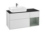 Villeroy und Boch Finion Waschtischunterschrank G152GMMT 120cm, Abdeckplatte black matt, Emotion, Regal links Olive Matt Lacquer, White matt lacquer