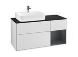 Villeroy und Boch Finion Waschtischunterschrank G152HGMT 120cm, Abdeckplatte black matt, Emotion, Regal links Midnight Blue Matt Lacquer, White matt lacquer