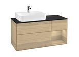 Villeroy und Boch Finion Waschtischunterschrank F152PCPC 120cm, Abdeckplatte black matt, Regal rechts Oak Veneer, Oak Veneer