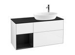 Villeroy und Boch Finion Waschtischunterschrank G922PDGF 120cm, Abdeckplatte black matt, Emotion, Regale Black matt lacquer, Glossy white lacquer