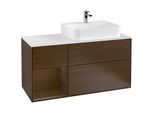 Villeroy und Boch Finion Waschtischunterschrank G141GNGN 120cm, Abdeckplatte white matt, Emotion, Regal links Walnut veneer, Walnut veneer