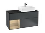 Villeroy und Boch Finion Waschtischunterschrank G142PCHG 120cm, Abdeckplatte black matt, Emotion, Regal links Oak Veneer, Midnight Blue Matt Lacquer