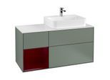 Villeroy und Boch Finion Waschtischunterschrank F141HBGM 120cm, Abdeckplatte glass white Matt, Regal links Peony, Olive Matt Lacquer