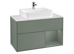 Villeroy und Boch Finion Waschtischunterschrank G121GMGM 100cm, Abdeckplatte white matt, Emotion, Regal rechts Olive Matt Lacquer, Olive Matt Lacquer