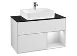 Villeroy und Boch Finion Waschtischunterschrank G122MTMT 100cm, Abdeckplatte black matt, Emotion, Regal rechts White matt lacquer, White matt lacquer