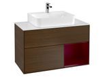 Villeroy und Boch Finion Waschtischunterschrank F121HBGN 100cm, Abdeckplatte weiß matt, Regal rechts Peony, Walnut veneer