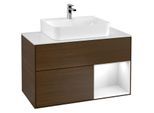 Villeroy und Boch Finion Waschtischunterschrank F121GFGN 100cm, Abdeckplatte weiß matt, Regal rechts Glossy white lacquer, Walnut veneer