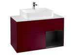 Villeroy und Boch Finion Waschtischunterschrank F121PDHB 100cm, Abdeckplatte weiß matt, Regal rechts Black matt lacquer, Peony Matt