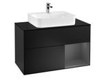 Villeroy und Boch Finion Waschtischunterschrank F122GKPD 100cm, Abdeckplatte black matt, Regal rechts Anthracite matt, Black matt lacquer