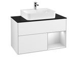 Villeroy und Boch Finion Waschtischunterschrank F122MTGF 100cm, Abdeckplatte black matt, Regal rechts White matt lacquer, Glossy white lacquer