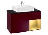 Villeroy und Boch Finion Waschtischunterschrank F122HFHB 100cm, Abdeckplatte black matt, Regal rechts Gold matt, Peony Matt