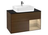 Villeroy und Boch Finion Waschtischunterschrank F122PCGN 100cm, Abdeckplatte black matt, Regal rechts Oak Veneer, Walnut veneer