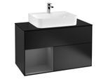 Villeroy und Boch Finion Waschtischunterschrank G112GKPD 100cm, Abdeckplatte black matt, Emotion, Regal links Anthracite matt, Black matt lacquer